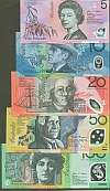 Australia, (2008-2012) Polymer Note Set, $5-$10-$20-$50 & $100, GemCU